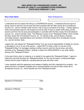 New Jersey Ski Release of Liability