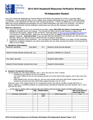 2015-2016 Household Resources Verification Worksheet