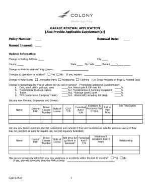 Garage Renewal Application