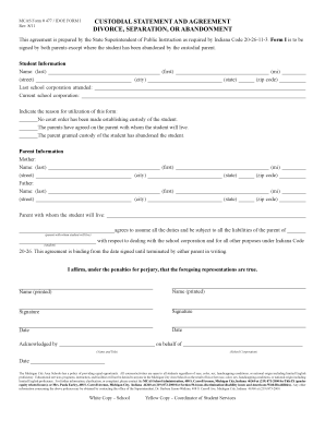 Indiana Custodial Statement and Agreement Form