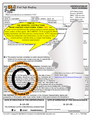 Roof Certification Form