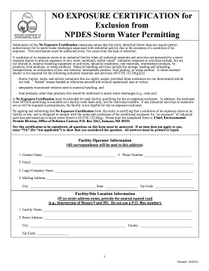 No Exposure Certification for NPDES Storm Water Permitting