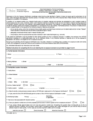 Ohio No Exposure Certification for Storm Water Permitting