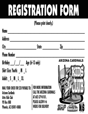 Arizona Cardinals Kids Club Registration Form