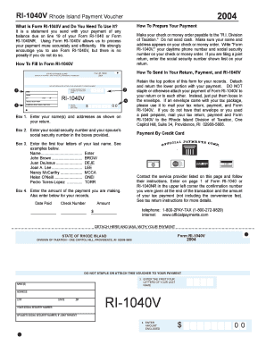 Rhode Island Payment Voucher Form RI-1040V