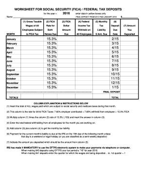 Social Security FICA Federal Tax Deposit Worksheet