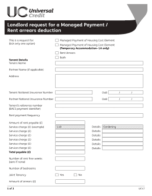 UK Managed Payment Rent Arrears Deduction Form