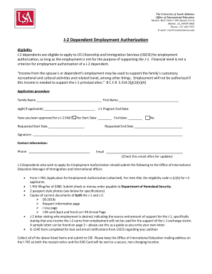 J-2 Dependent Employment Authorization Form