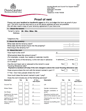 UK Housing Benefit Rent Proof Form
