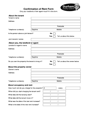 UK Tenant Rent Confirmation Form