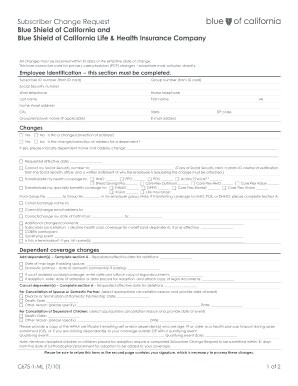 Blue Shield of California Subscriber Change Request