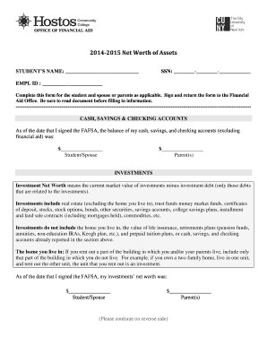 2014-2015 Net Worth of Assets Form