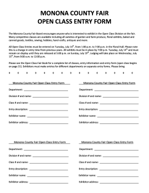 Monona County Fair Open Class Entry Form
