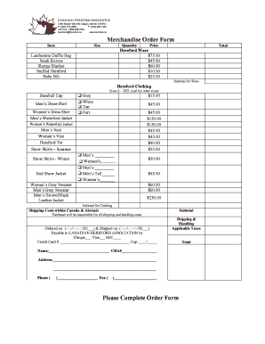Canadian Hereford Association Merchandise Order Form