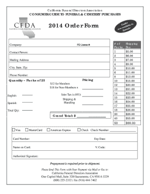 California Funeral Directors Association Order Form