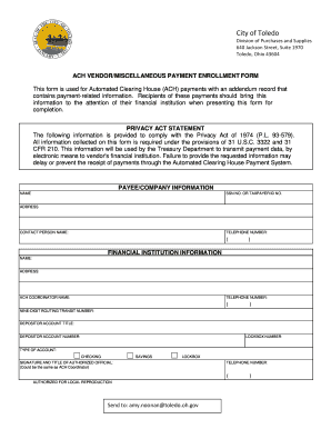 ACH Vendor Payment Enrollment Form