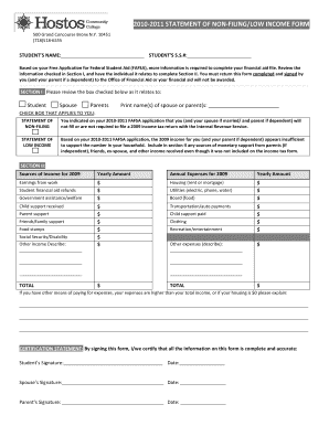 2010-2011 Statement of Non-Filing/Low Income Form