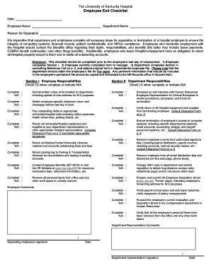 University of Kentucky Hospital Employee Exit Checklist