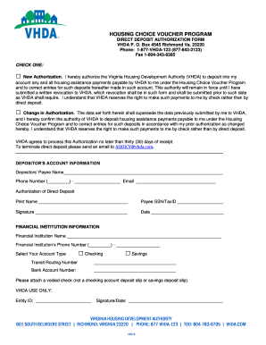 Virginia Housing Choice Voucher Direct Deposit Authorization