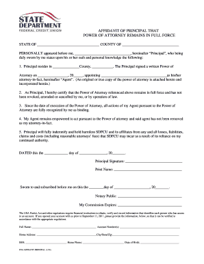 Affidavit of Principal for Power of Attorney