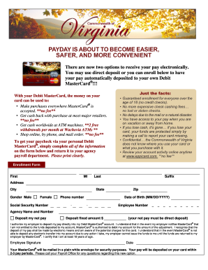 Debit MasterCard Payroll Enrollment Form