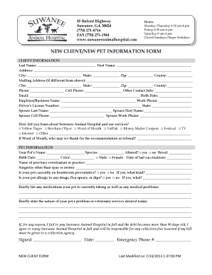 New Client Pet Information Form