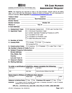 va lapp case number assignment form 1805