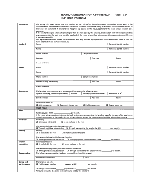 Swedish Tenancy Agreement for Furnished/Unfurnished Room