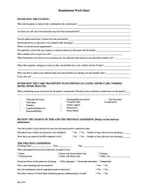 Readmission Work Sheet
