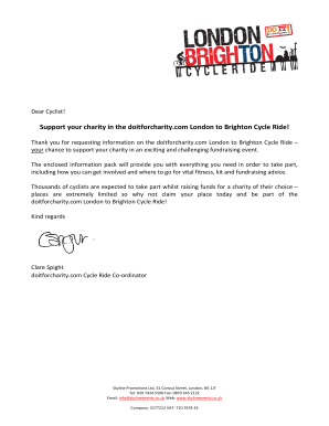 London to Brighton Cycle Ride Registration Form