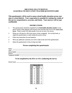 2008 School Health Education Teacher Questionnaire