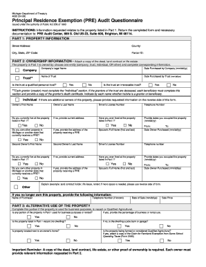 Michigan Principal Residence Exemption Audit Questionnaire