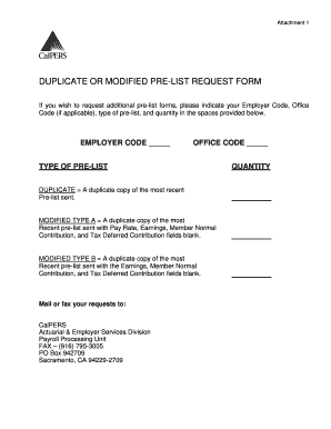 Duplicate or Modified Pre-List Request Form