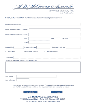 PRE-QUALIFICATION FORM Pre-qualificationBondability