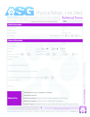 Physical Rehab and Internal Medicine Referral Form