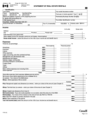 Canada Revenue Agency Statement of Real Estate Rentals