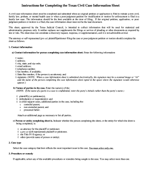 Texas Civil Case Information Sheet