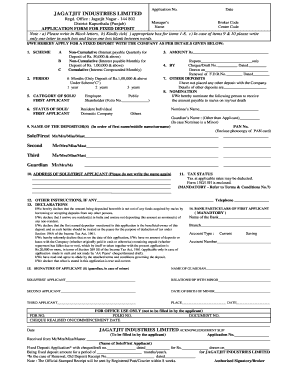 Jagatjit Industries Fixed Deposit Application Form