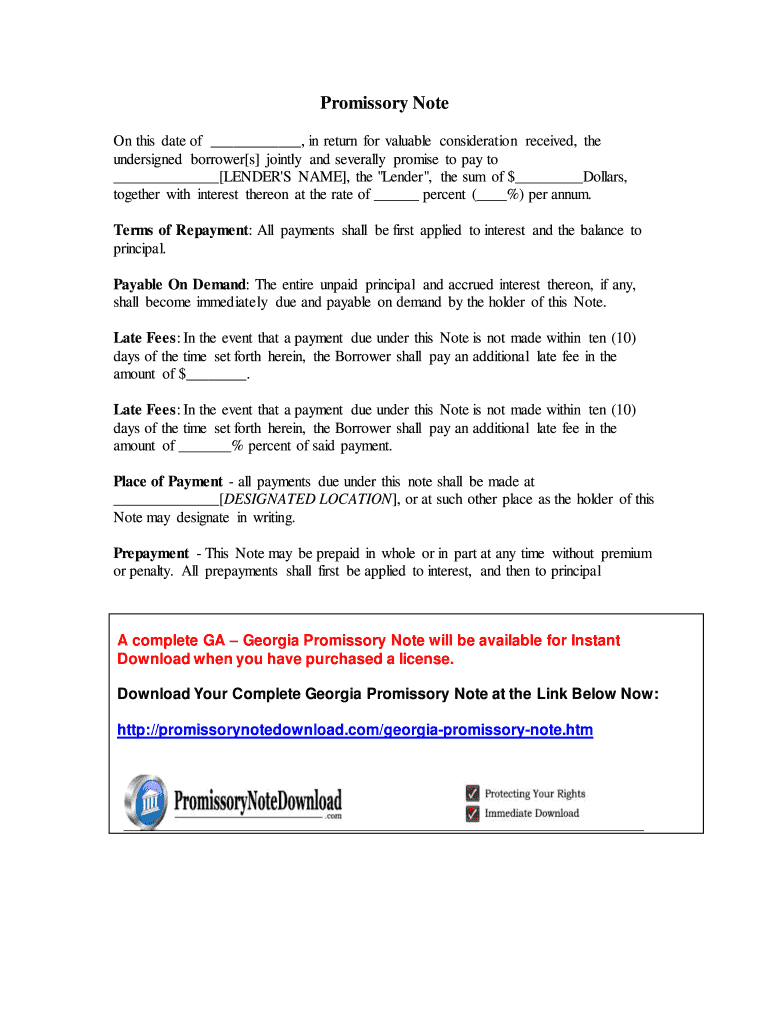 Fillable Online Georgia Promissory Note Fax Email Print - pdfFiller
