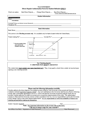 Yale University Direct Deposit Authorization Form