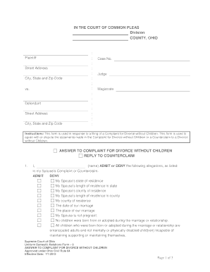 Answer Packet for Divorce No children of Marriage - Southeastern bb - seols