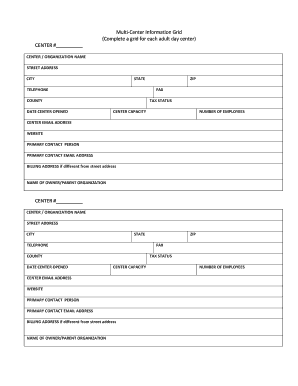 Adult Day Center Information Grid