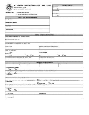 Indiana Temporary Beer Wine Permit Application