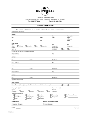 Universal Studios Credit Application