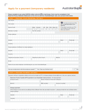 AustralianSuper Temporary Resident Payment Application