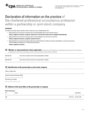 Déclaration d'information sur la pratique de la profession de comptable professionnel agréé au sein d'une société en nom collectif ou d'une société par actions