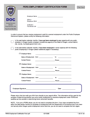 Oregon Public Employee Retirement System Certification Form