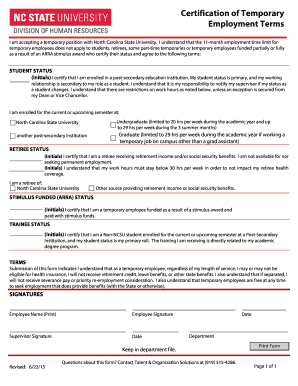 Certification of Temporary Employment Terms