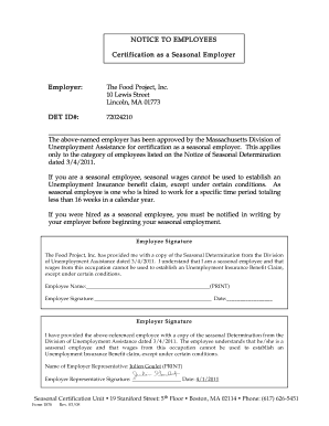 Massachusetts Seasonal Employer Certification