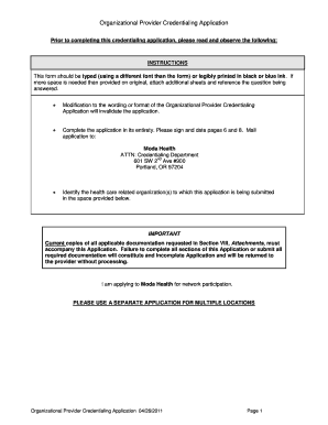 Organizational Provider Credentialing Application